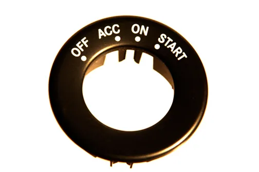 Ignition bezel with etched OFF, ACC, ON and START markings